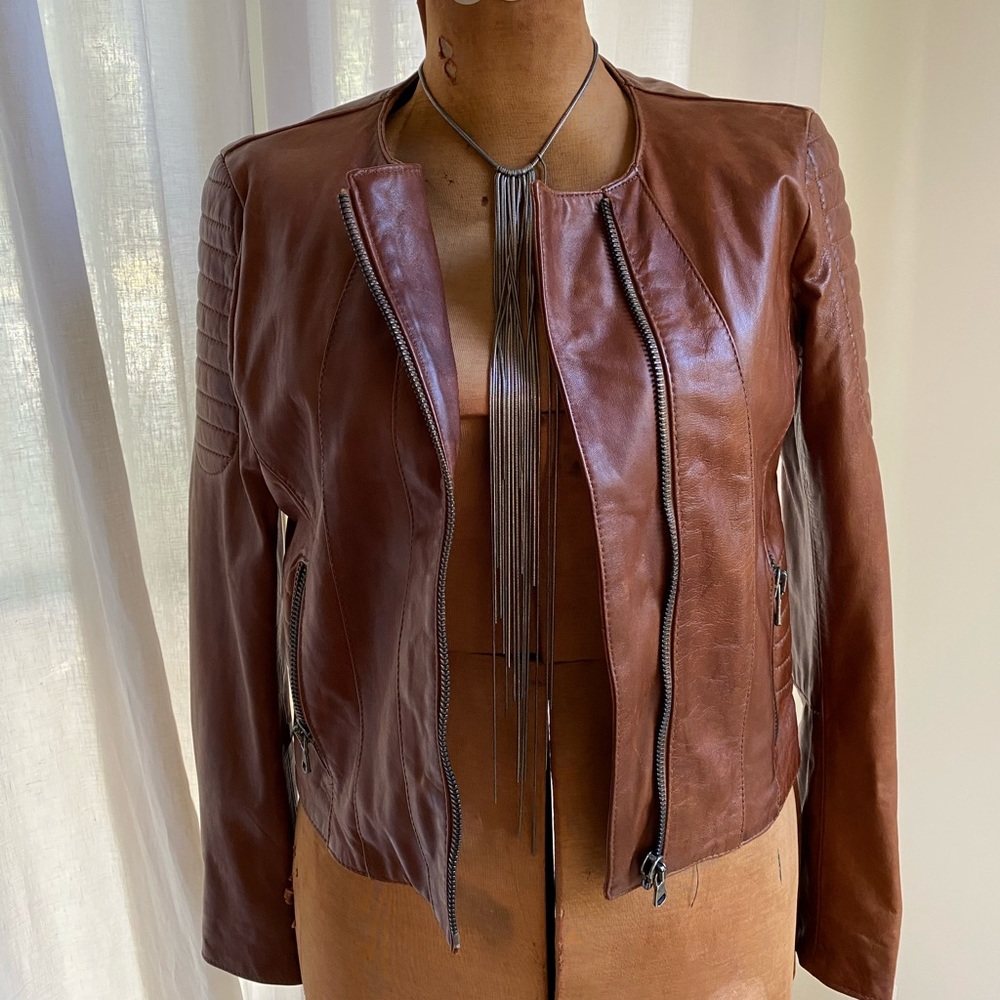 Brown leather jacket made and purchased in Italy